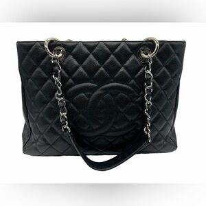 Authentic Preloved Chanel Black Caviar Grand Shopping Tote. Silver hardware.